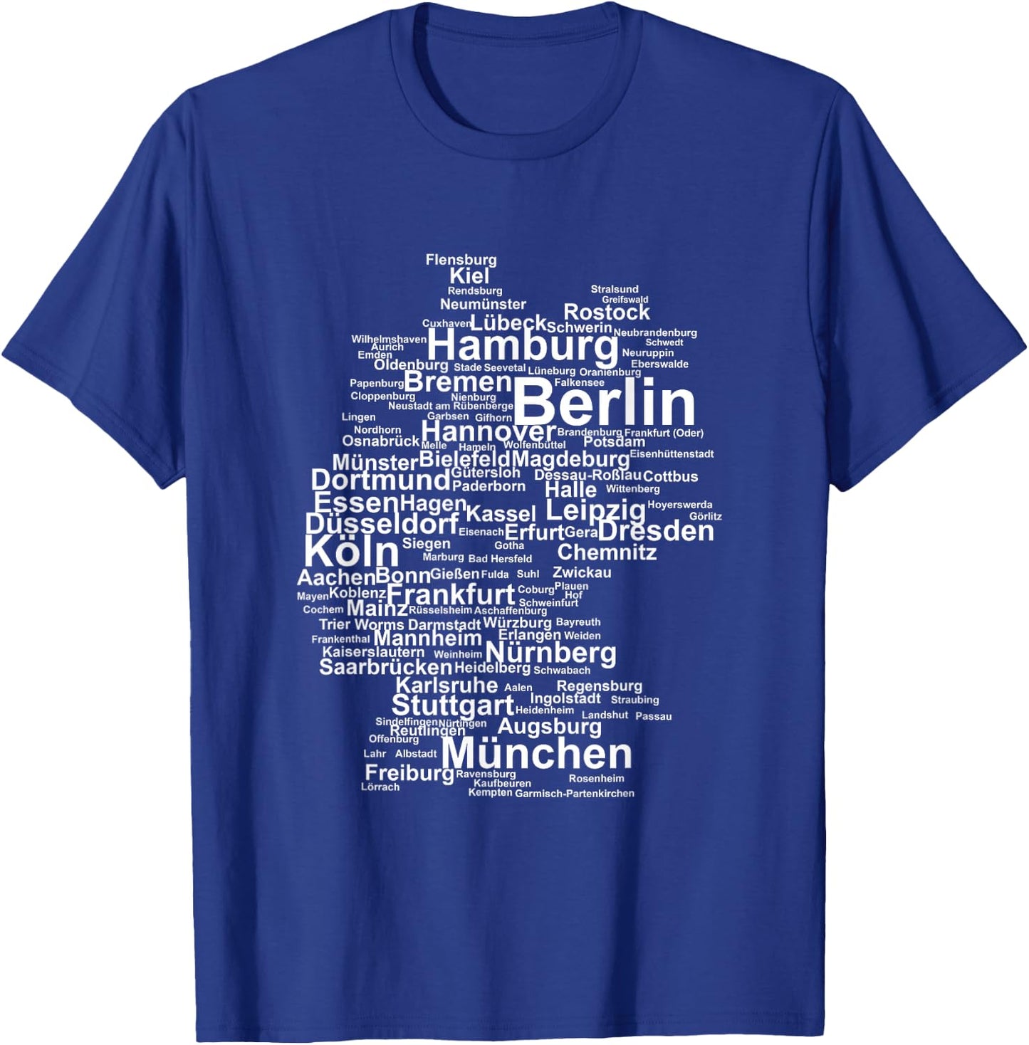 Germany Map Silhouette Towns Cities Berlin Hamburg Travel T-Shirt - T-Shirt | Royal