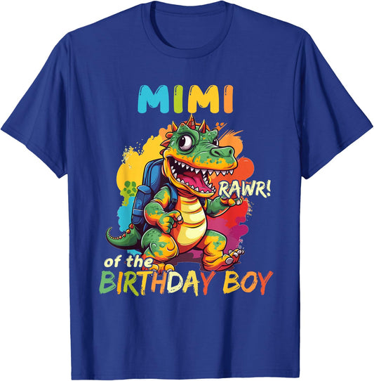 Mimi of the Birthday Boy Dinosaur Celebration Graphic T-Shirt - T-Shirt | Royal