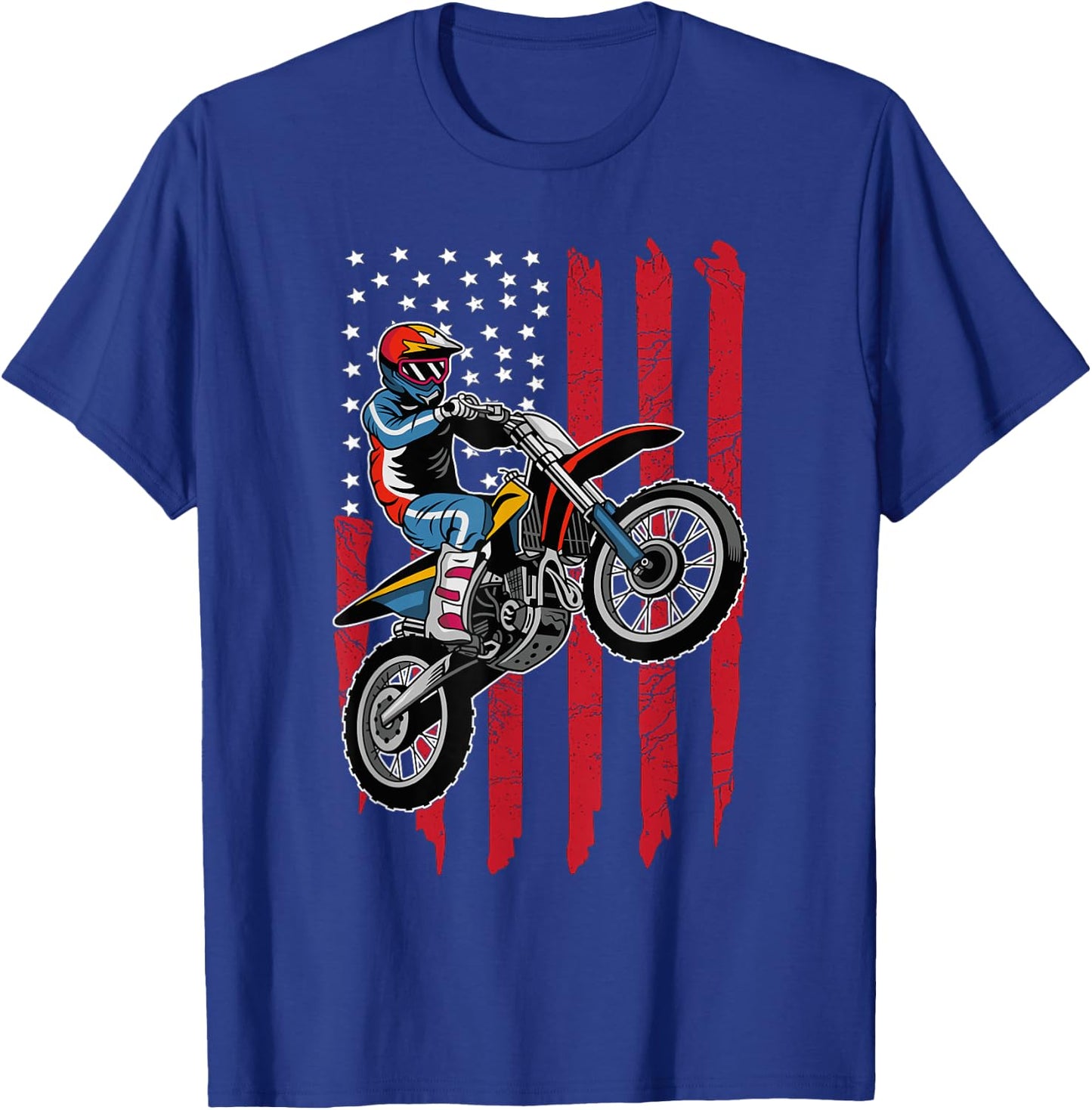Motocross American Flag Bike Rider Motocross Clothes T-Shirt - T-Shirt | Royal