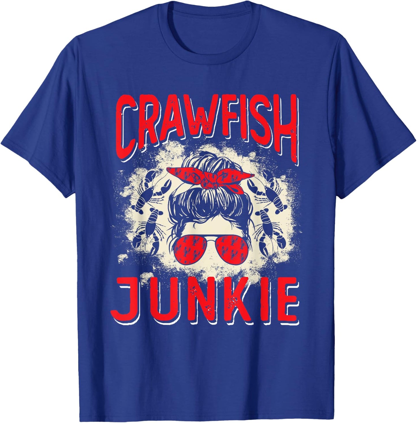 Bleached Crawfish Junkie Women Messy Bun Funny Crawfish Boil T-Shirt - T-Shirt | Royal