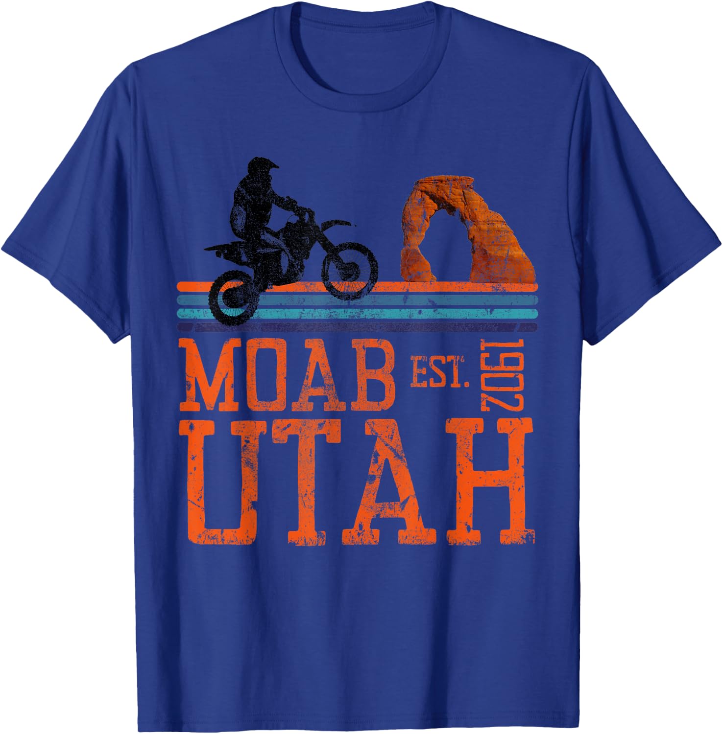 Moab Utah Arches Desert Off Road Dirt Bike Motorcycle Retro T-Shirt - T-Shirt | Royal
