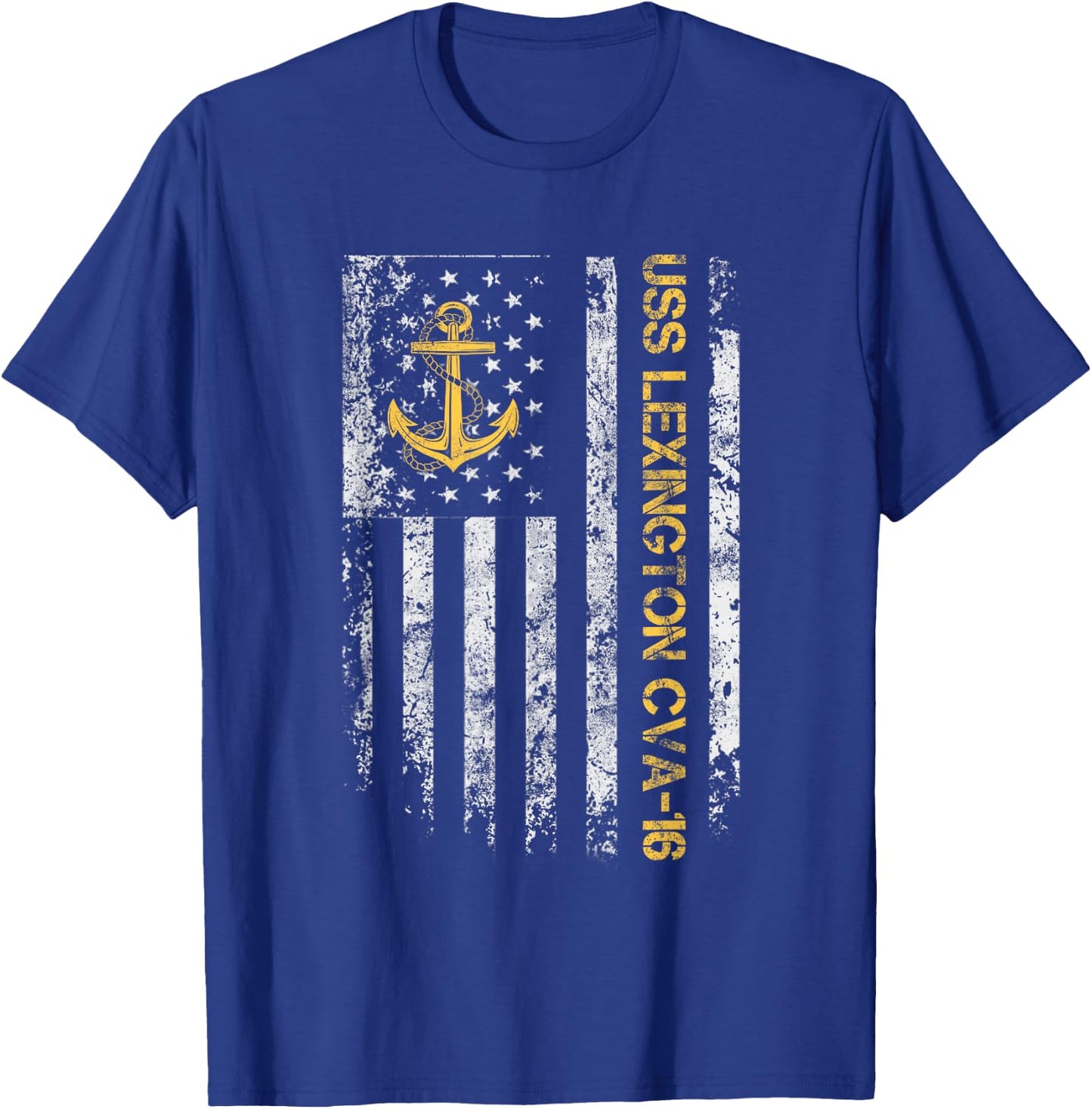 USS Lexington CVA-16 Aircraft Carrier American Flag Veteran T-Shirt - T-Shirt | Royal