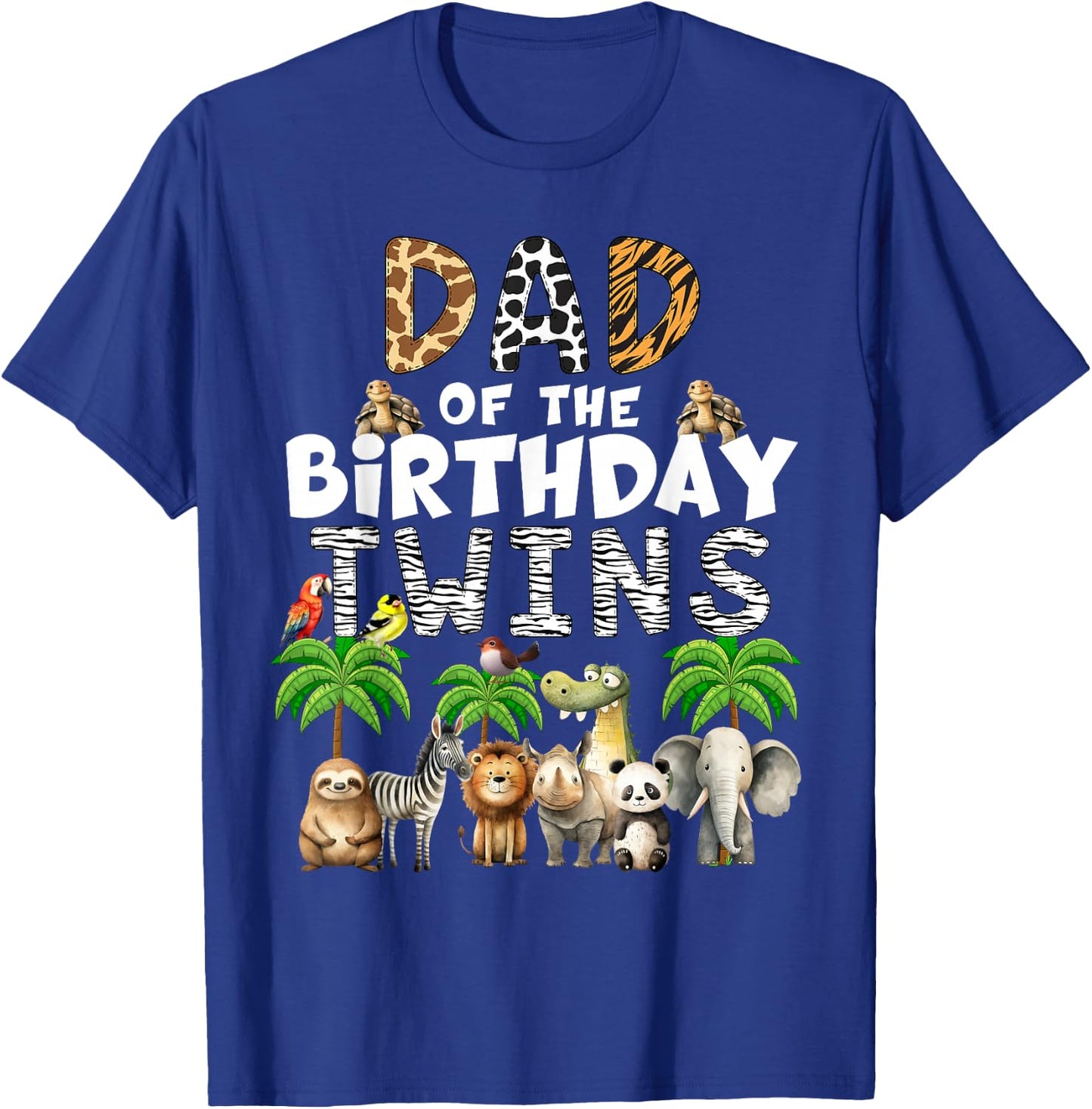 Dad Of The Birthday Twins Safari Wild Theme Zoo Animals T-Shirt - T-Shirt | Royal