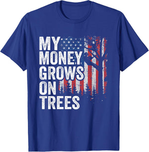 Tree Climbing American Flag Arborist My Money Grows On Trees T-Shirt - T-Shirt | Royal