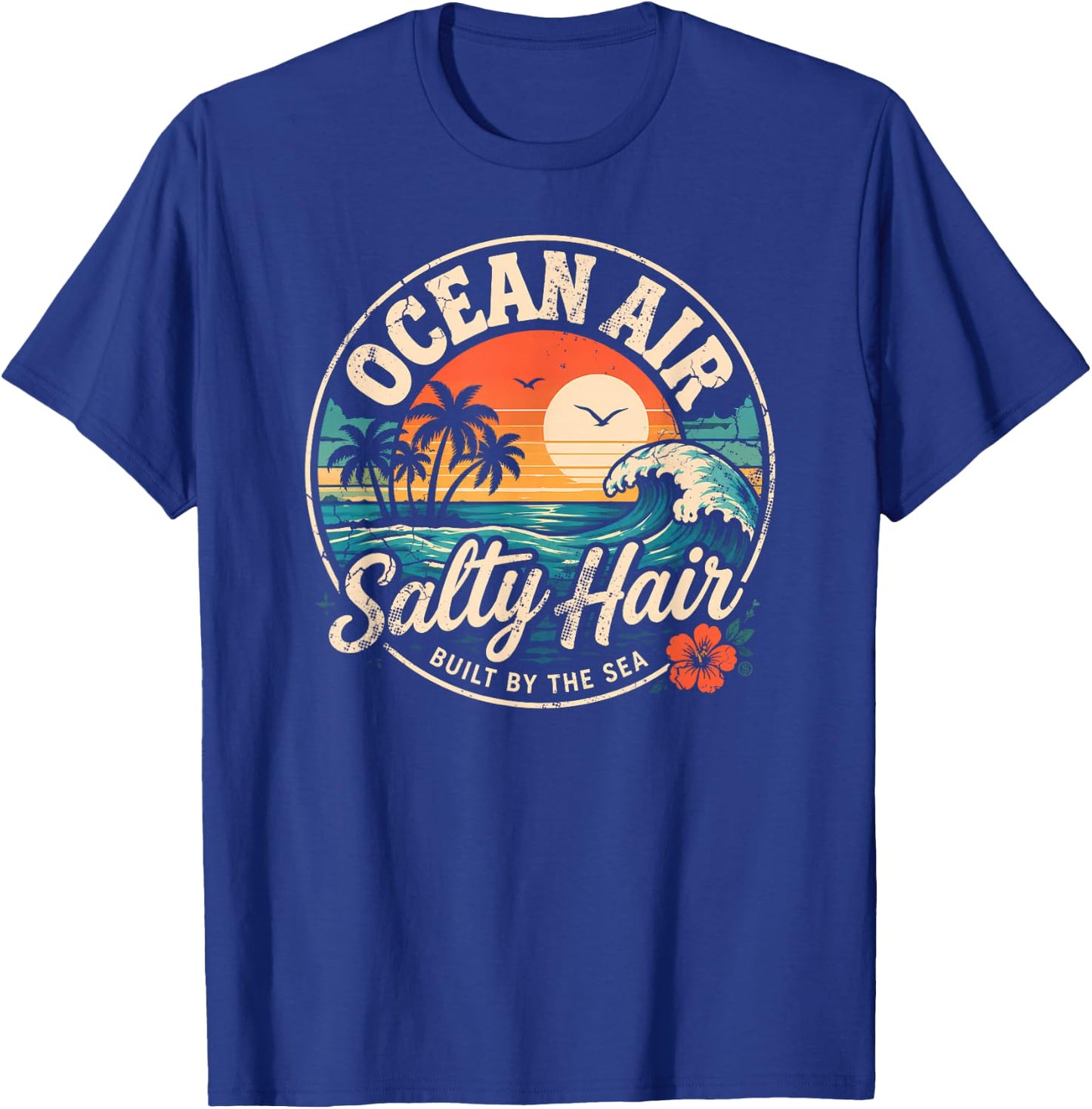 Ocean Air Salty Hair Beach Club Retro Coastal Sunset T-Shirt - T-Shirt | Royal