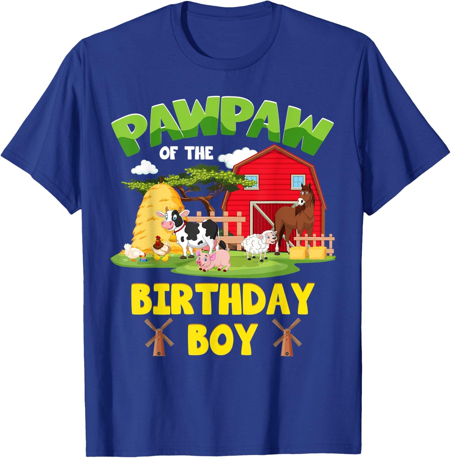 Pawpaw Of The Birthday Boy Farm Animals Barnyard Party T-Shirt - T-Shirt | Royal