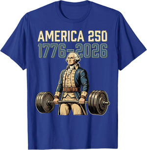 America 250 1776-2026 George Washington Lifting Retro Gym T-Shirt - T-Shirt | Royal