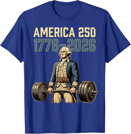 America 250 1776-2026 George Washington Lifting Retro Gym T-Shirt - T-Shirt | Royal