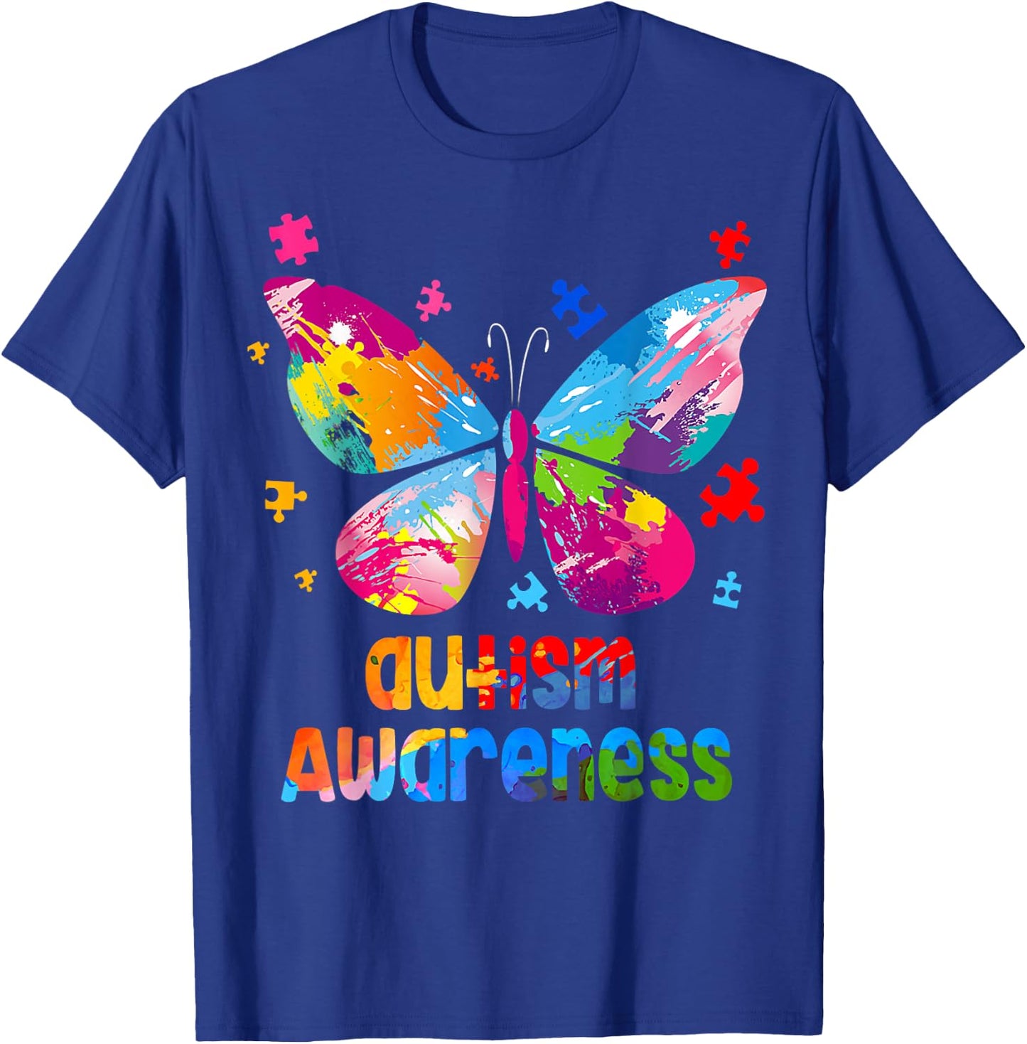 Autism Awareness Colorful Butterfly Puzzle T-Shirt - T-Shirt | Royal