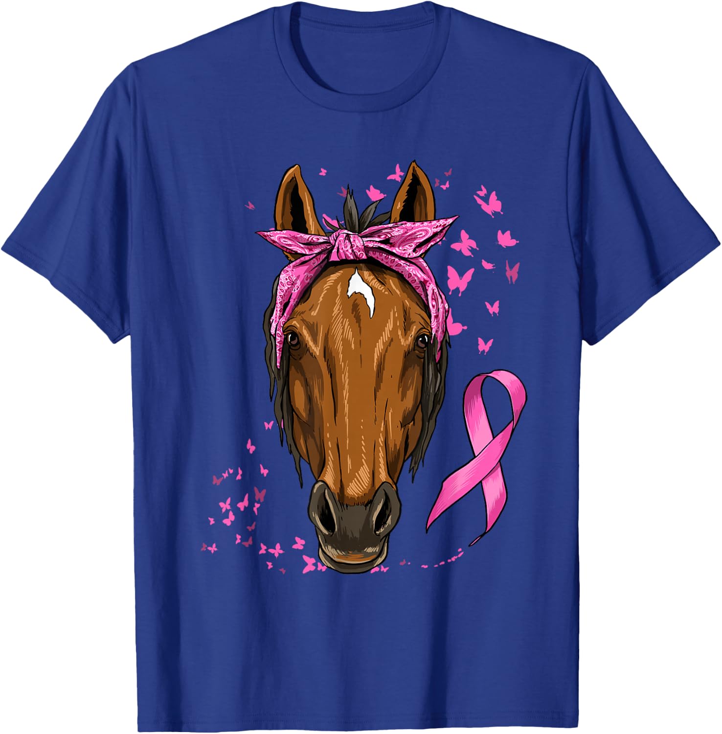 Breast Cancer Awareness Horse Pink Ribbon Cancer Survivor T-Shirt - T-Shirt | Royal