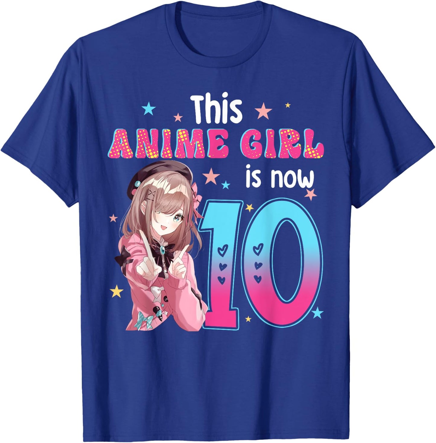 10 Years Old Girl Kawaii Gifts Anime Girl 10th Birthday Kids T-Shirt - T-Shirt | Royal