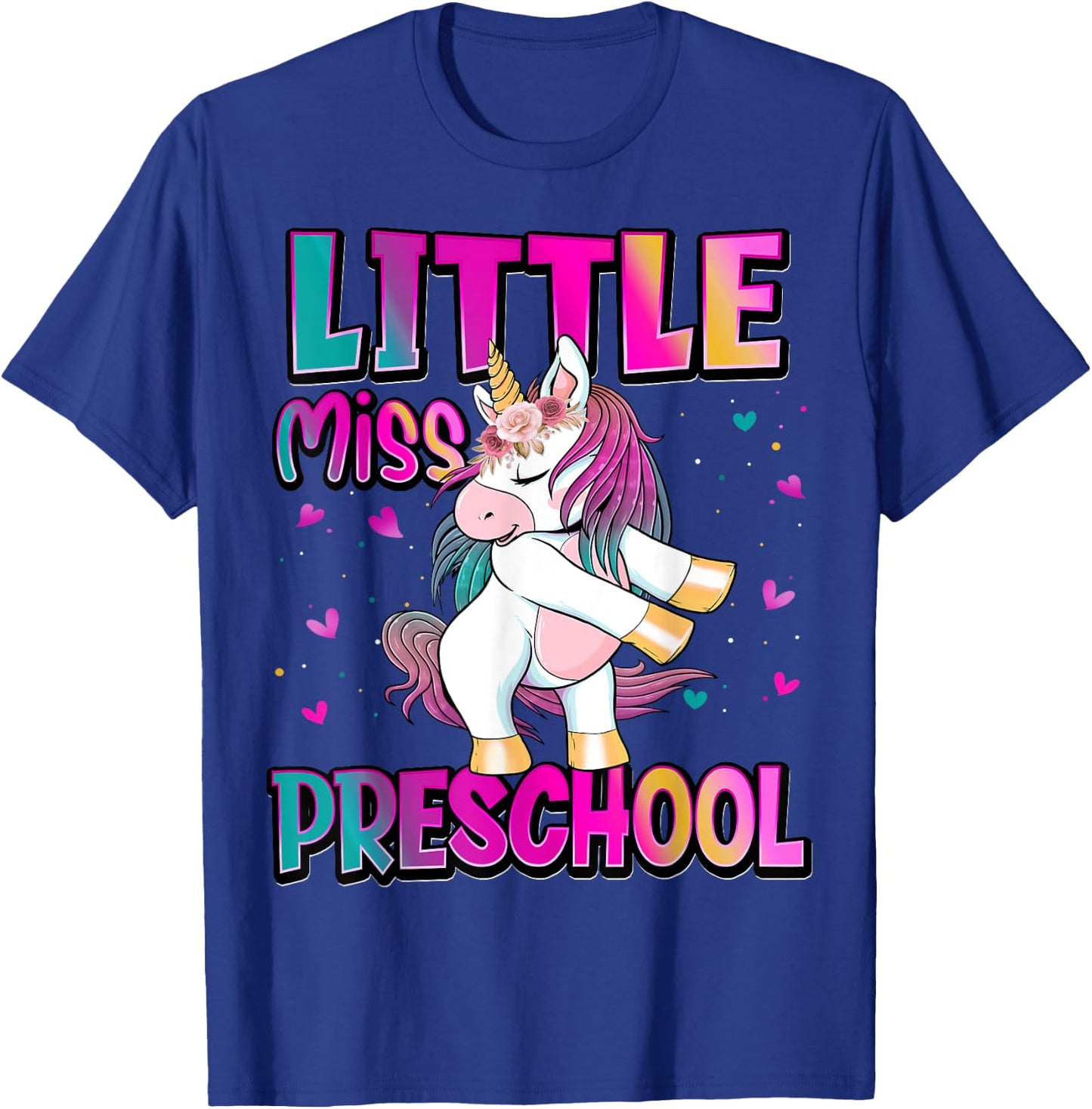 Little Miss Preschool Back To School Girls Preschool Unicorn T-Shirt - T-Shirt | Royal