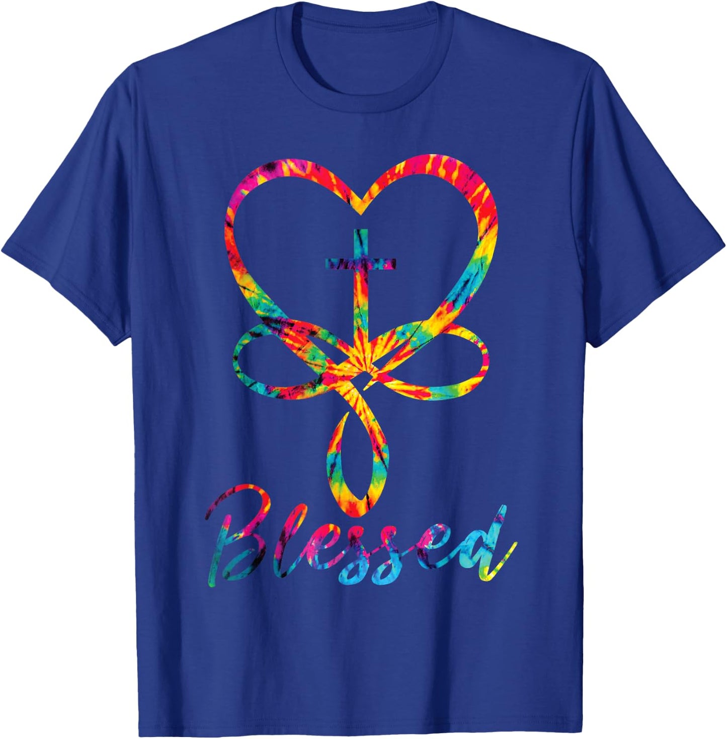 Blessed Tie Dye Christian Heart Jesus Cross Christian Cute T-Shirt - T-Shirt | Royal