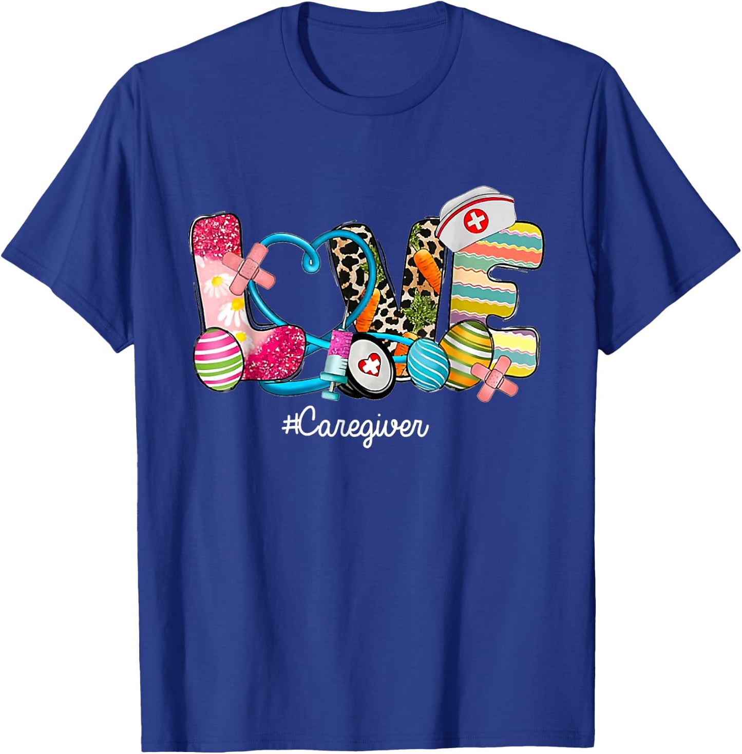 Love Stethoscope Scrub Caregiver Nurse Life Easter Day T-Shirt - T-Shirt | Royal