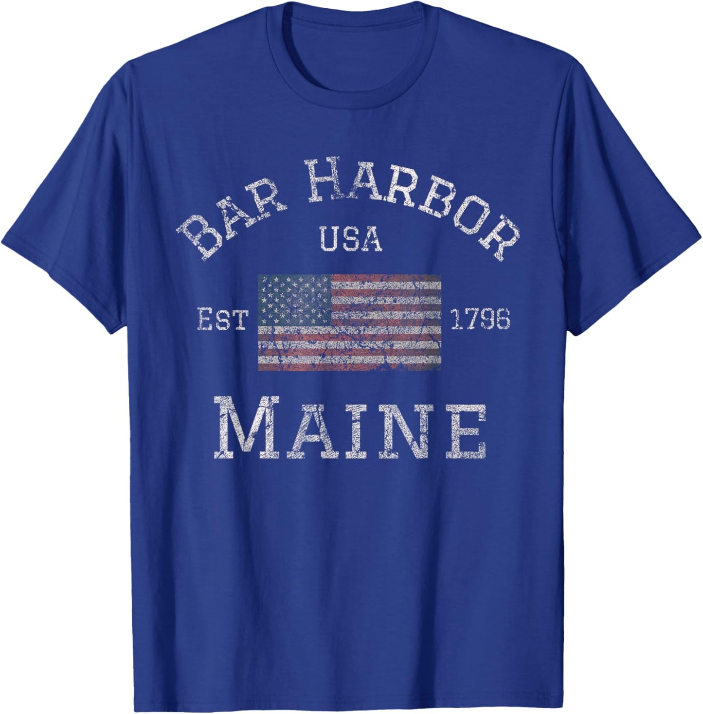 Bar Harbor Maine USA American Flag Established ME Vintage T-Shirt - T-Shirt | Royal