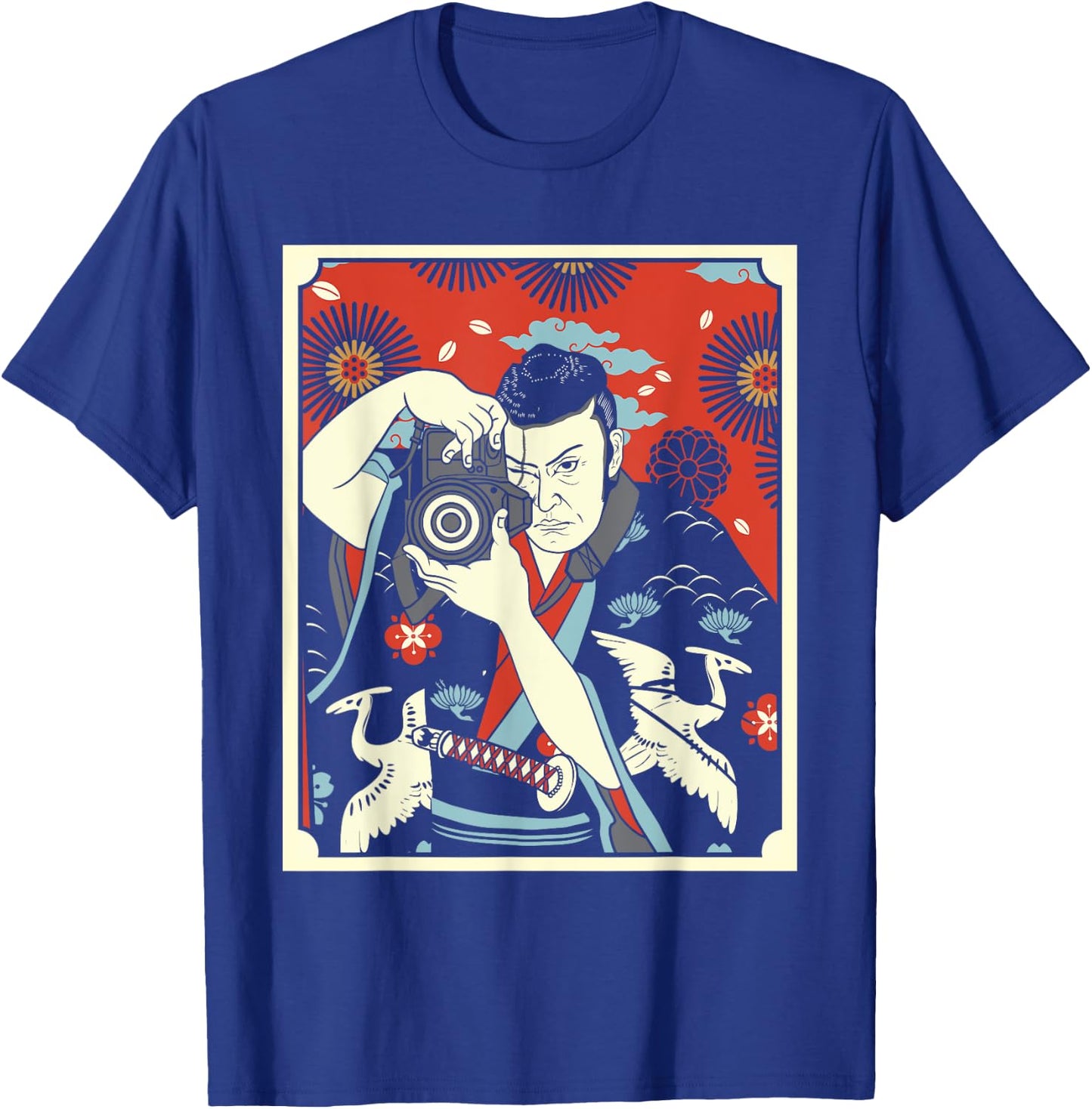 Photographer Japanese Samurai Warrior Armor Sword Mask T-Shirt - T-Shirt | Royal