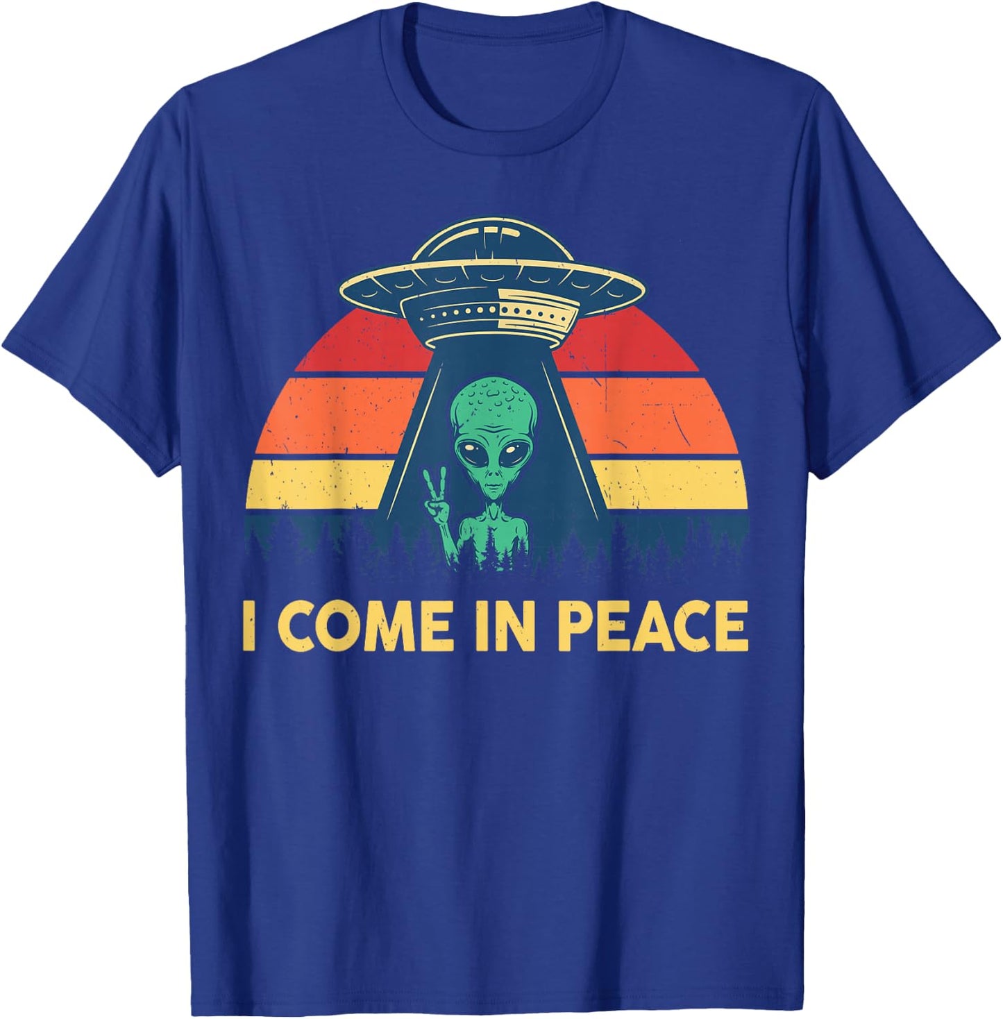 I Come In Peace Retro UFO Abduction Kid Men Women Cute Alien T-Shirt - T-Shirt | Royal