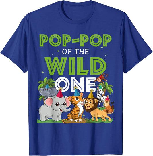 Pop Pop of the Wild One Zoo Birthday Safari Jungle Animal T-Shirt - T-Shirt | Royal