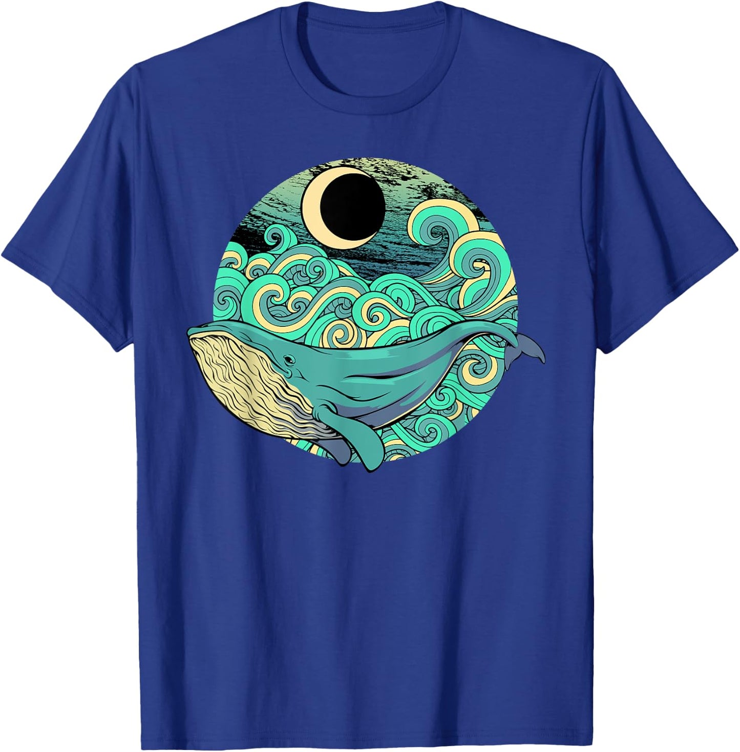 Humpback Whale Marine Life Ocean Nature Sea Blue Waves Moon T-Shirt - T-Shirt | Royal
