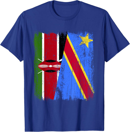 Kenya Congo Half Flag Kenyan Congolese Pride Jersey T-Shirt - T-Shirt | Royal