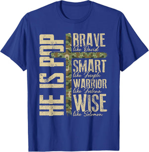 He is Pop Camo Religious Father's Day Christian Dad Bible T-Shirt - T-Shirt | Royal