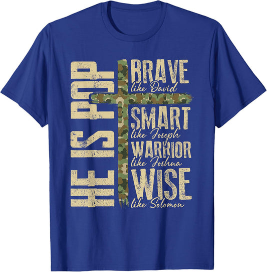 He is Pop Camo Religious Father's Day Christian Dad Bible T-Shirt - T-Shirt | Royal