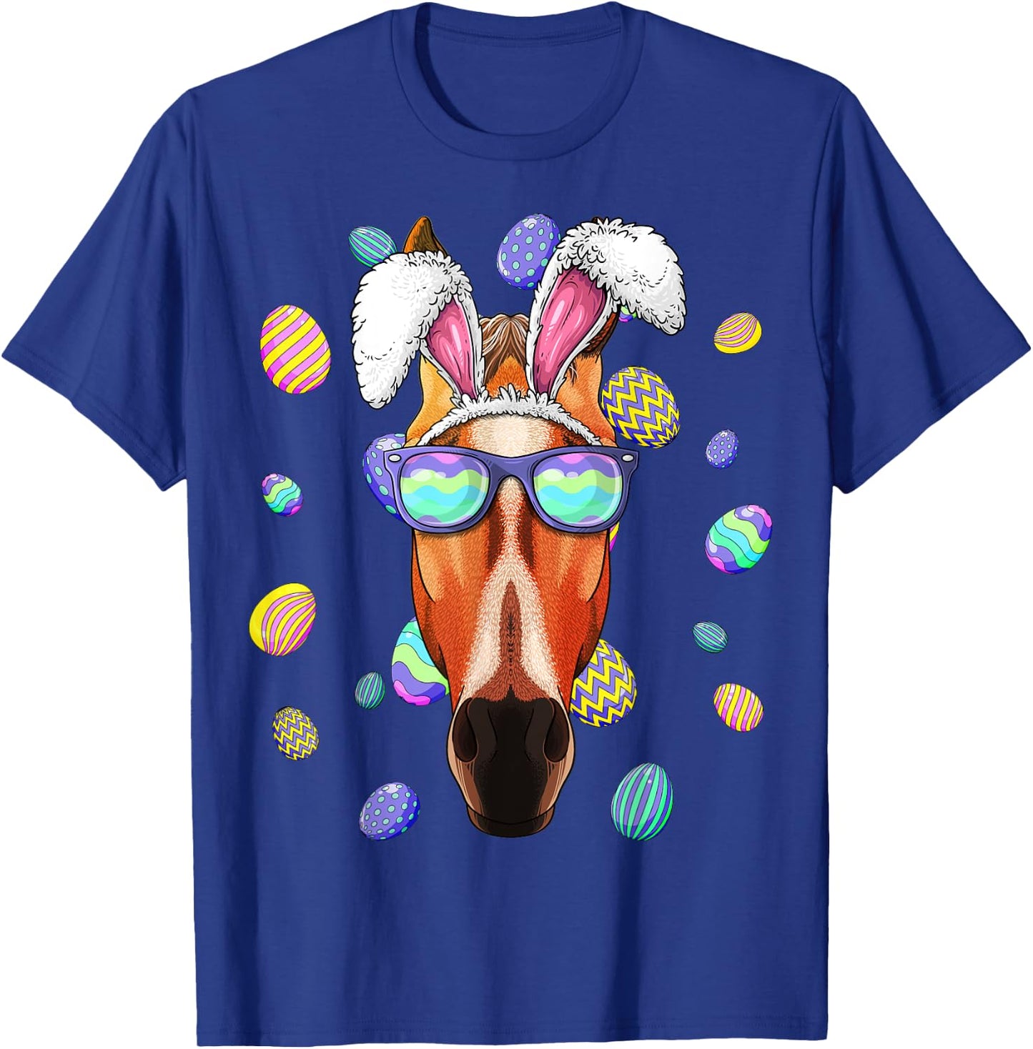 Horse Easter Bunny Ears Funny Easter Eggs Hunting T-Shirt - T-Shirt | Royal
