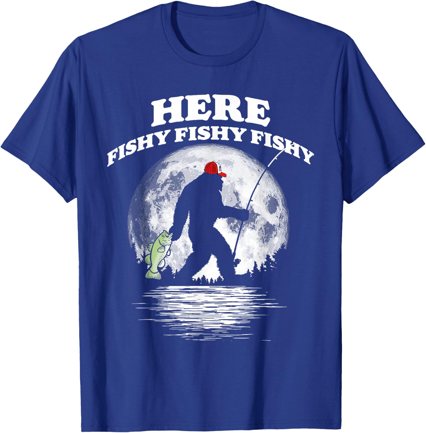 Bigfoot Bass Night Fishing! Fishy Bassquatch Sasquatch T-Shirt - T-Shirt | Royal