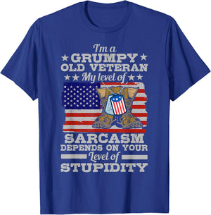 Funny American Veteran Father Grandpa My Level Of Sarcasm T-Shirt - T-Shirt | Royal