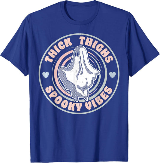 Thick Thighs Spooky Vibes Funny Halloween Ghost Pastel Goth T-Shirt - T-Shirt | Royal