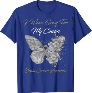 Butterfly I Wear Gray For My Cousin Brain Cancer Awareness T-Shirt - T-Shirt | Royal