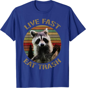 Vintage retro live fast eat trash racoon shirt men T-Shirt - T-Shirt | Royal