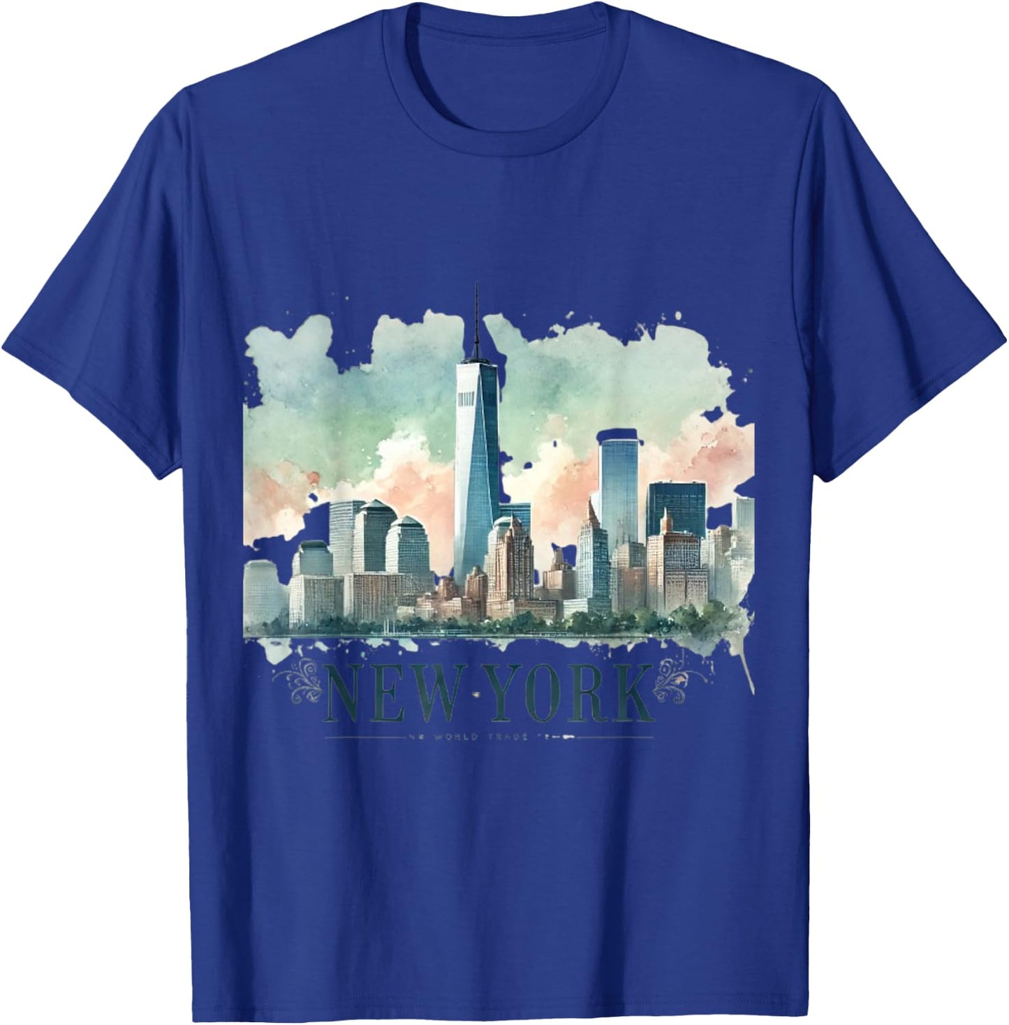 Freedom Tower New York City Watercolor Twin Towers Memorial T-Shirt - T-Shirt | Royal