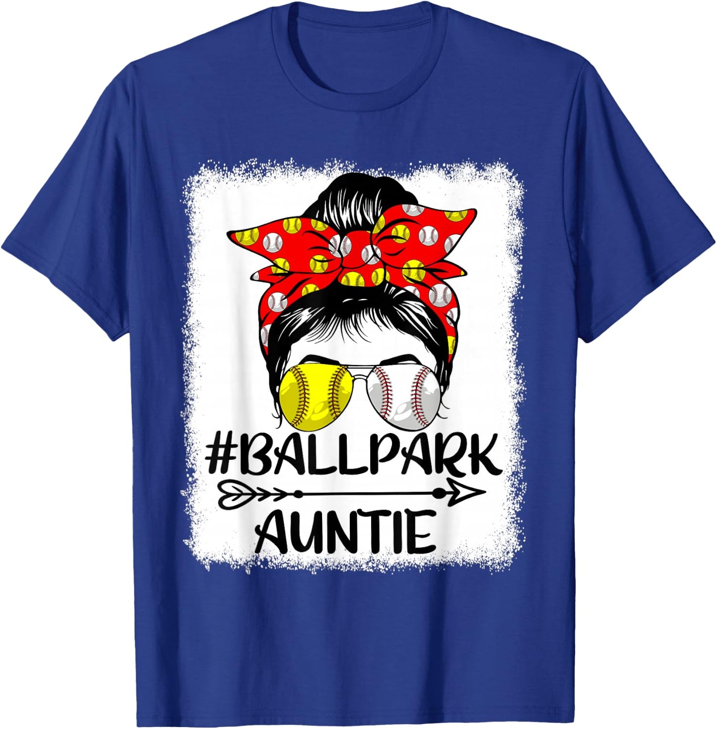 Messy Bun Hair BallPark Auntie Softball Baseball Mothers Day T-Shirt - T-Shirt | Royal