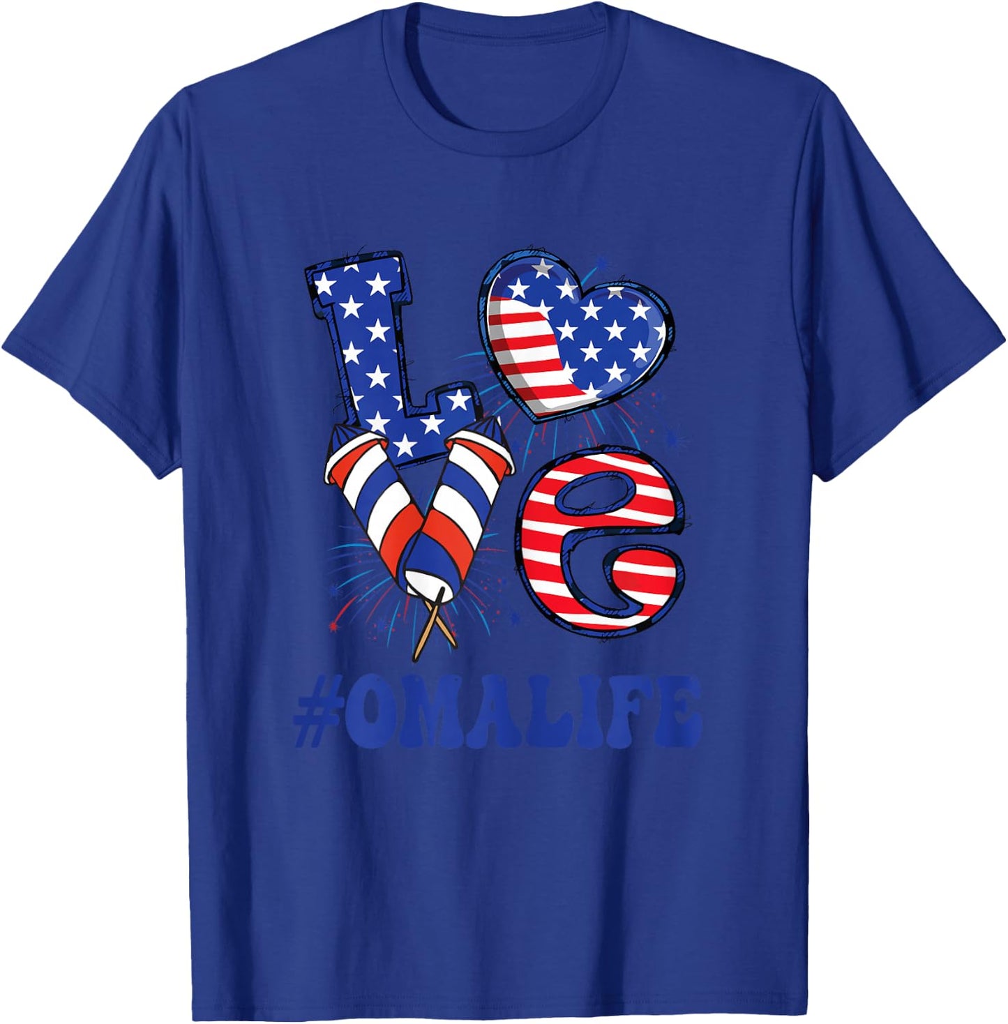 OMA Life Love USA Flag Grandma 4th of July Family Matching T-Shirt - T-Shirt | Royal