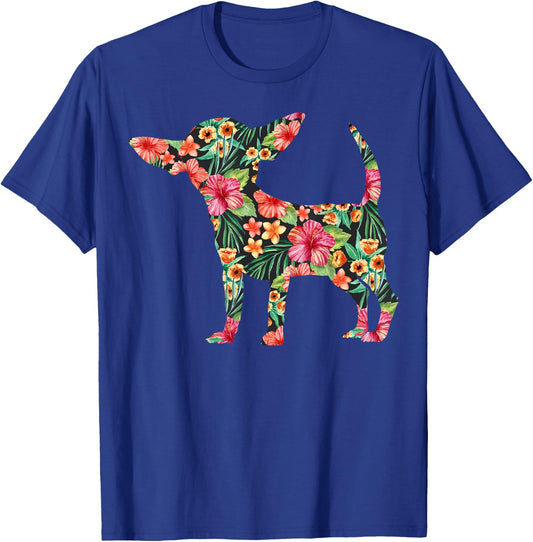 Chihuahua Flower Funny Dog Silhouette Floral Gifts Women Men T-Shirt - T-Shirt | Royal