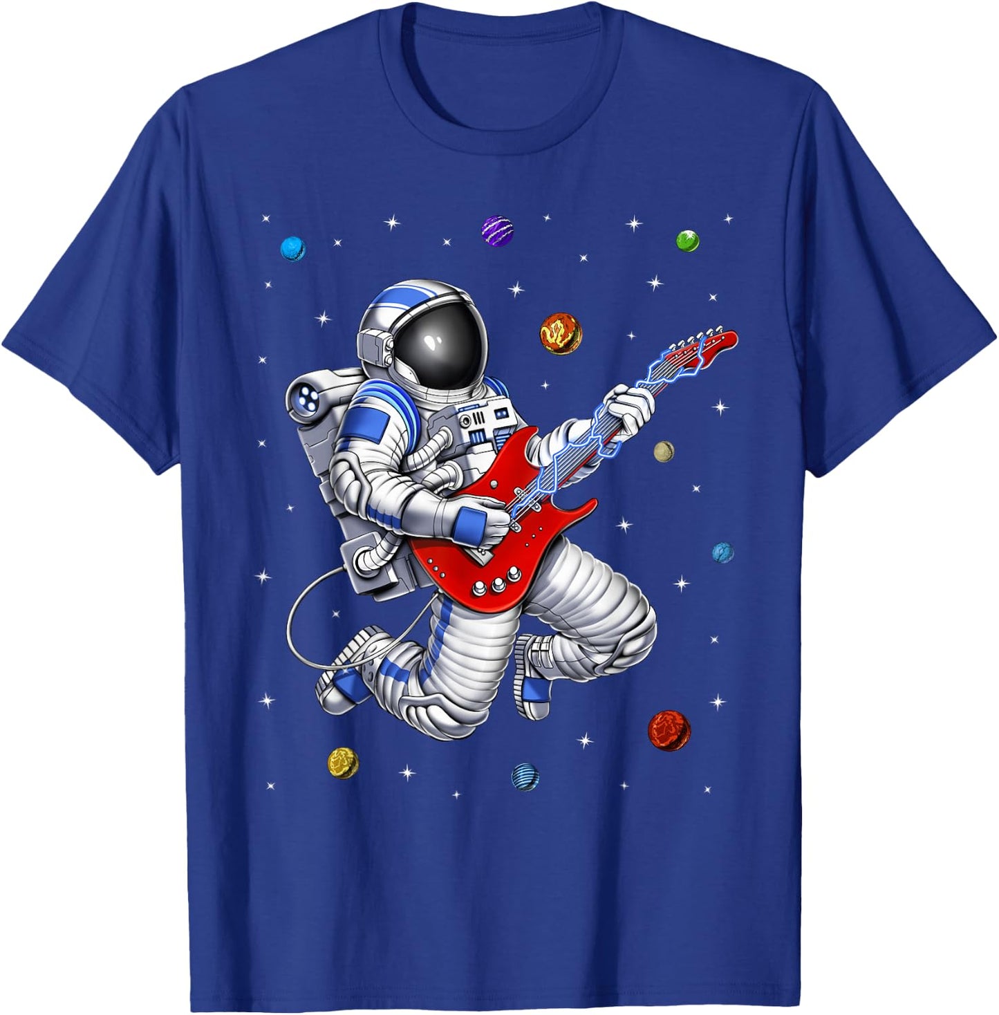 Space Astronaut Playing Electric Guitar Musician Guitarist T-Shirt - T-Shirt | Royal