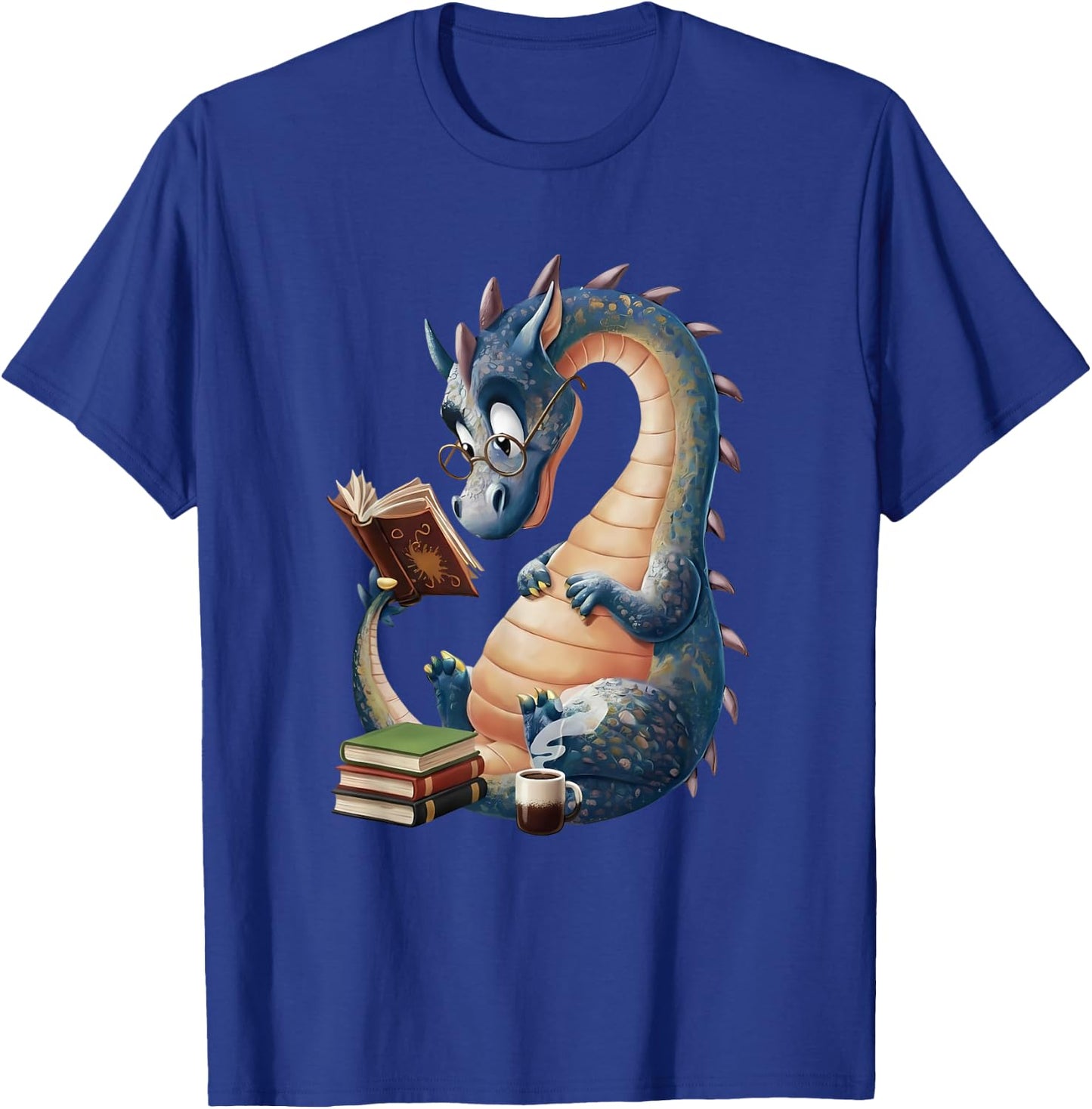 Cute Book Dragon Reading Lover Fantasy Design T-Shirt - T-Shirt | Royal