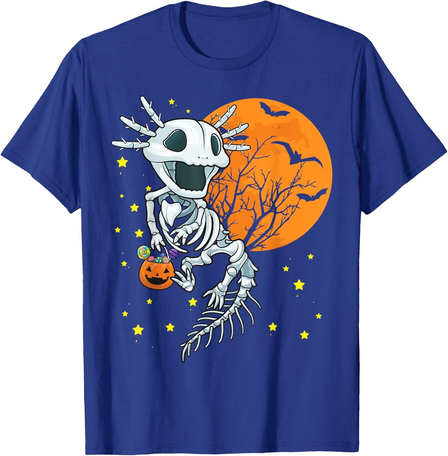 Axolotl Shirt - Axolotl Halloween Costume Skeleton Pumpkin T-Shirt - T-Shirt | Royal