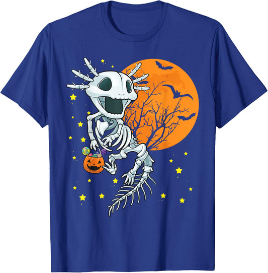 Axolotl Shirt - Axolotl Halloween Costume Skeleton Pumpkin T-Shirt - T-Shirt | Royal