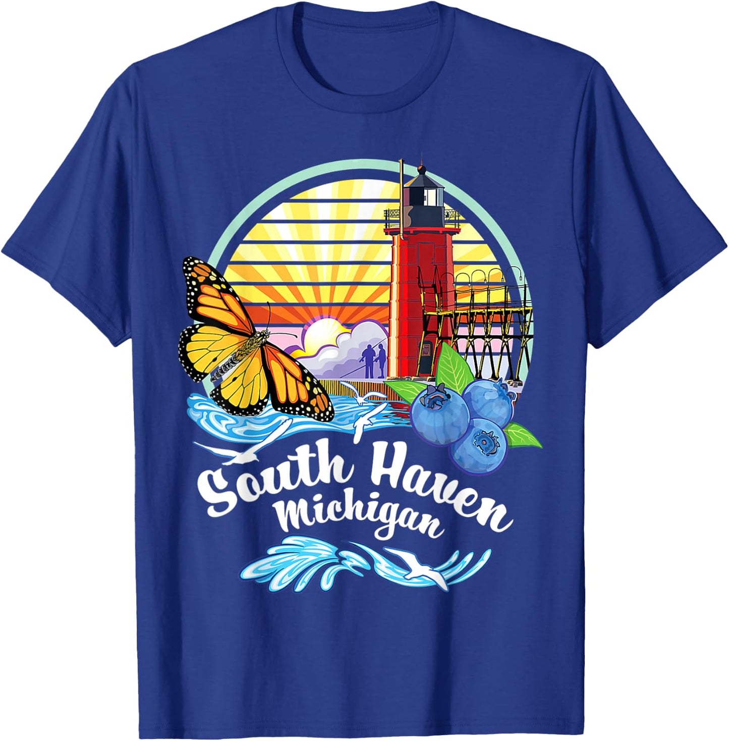 Monarch Butterfly Beach - South Haven Michigan Lighthouse T-Shirt - T-Shirt | Royal