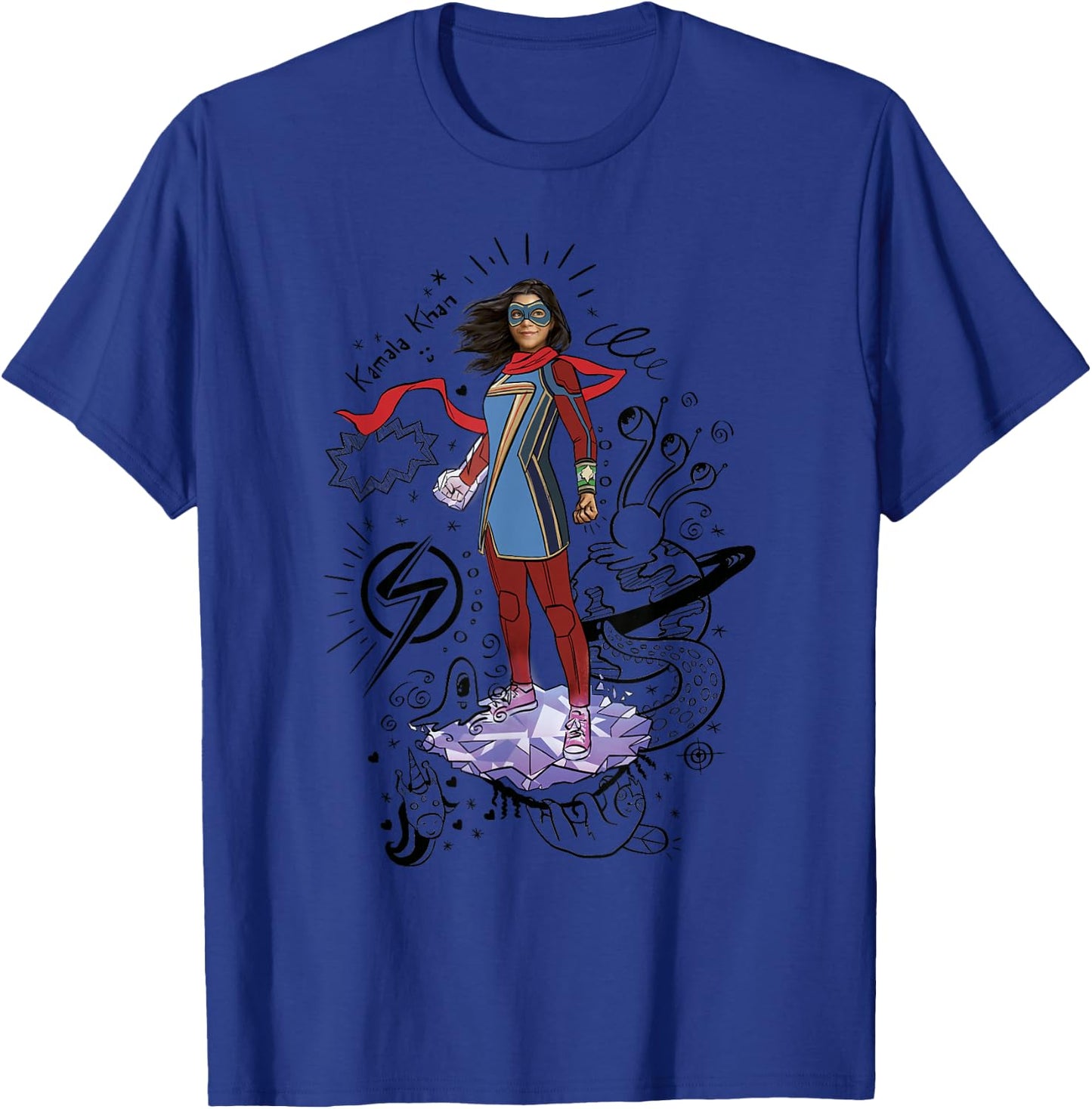 Marvel Ms. Marvel Hero Scribbles Poster T-Shirt - T-Shirt | Royal