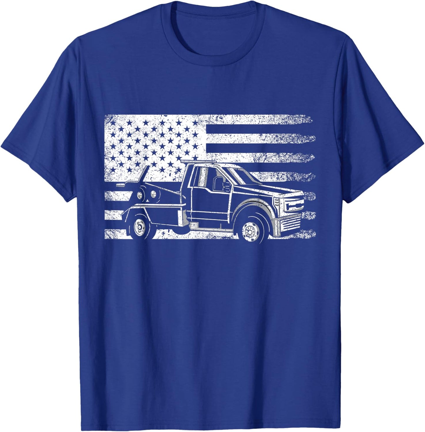 Tow Truck USA Flag America T-Shirt - T-Shirt | Royal