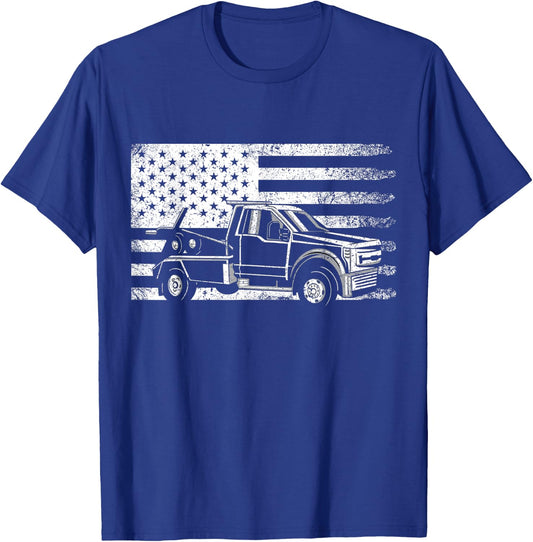 Tow Truck USA Flag America T-Shirt - T-Shirt | Royal