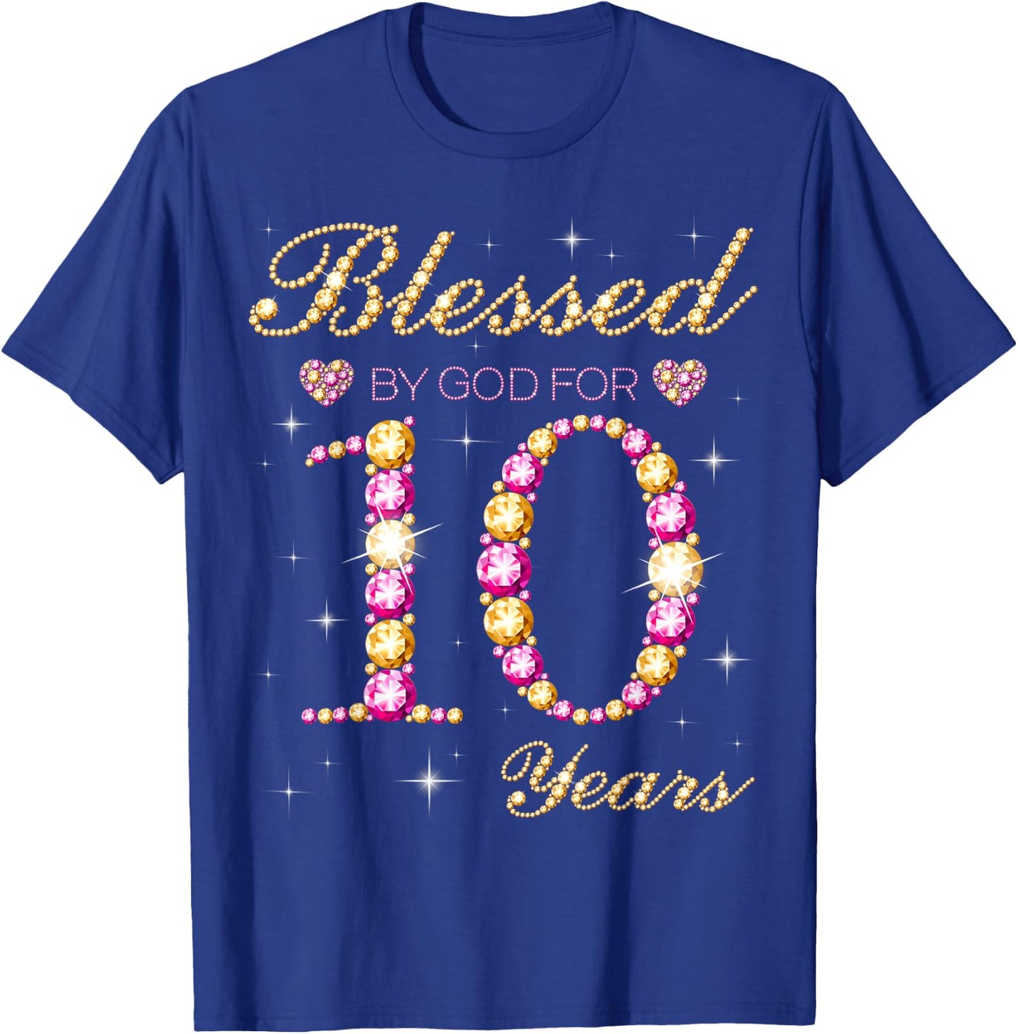 Blessed By God For 10 Years Old 10th Birthday Party T-Shirt - T-Shirt | Royal