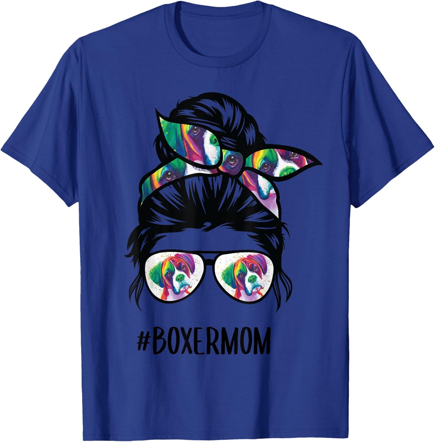Boxer Mom Messy Bun Hair Dog Lover Women Girls Kids T-Shirt - T-Shirt | Royal