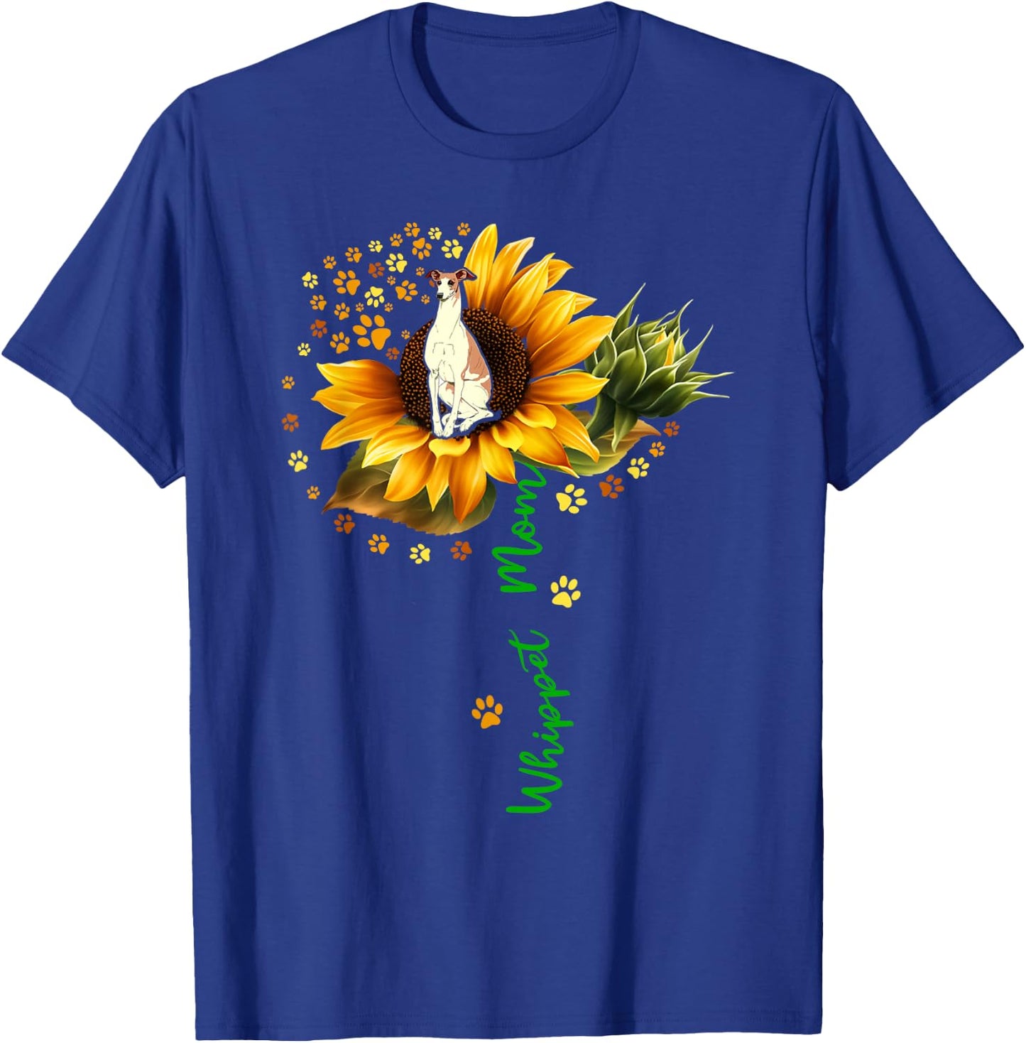 Whippet Mom Funny Whippet On Sunflower Dog Paws Flower T-Shirt - T-Shirt | Royal
