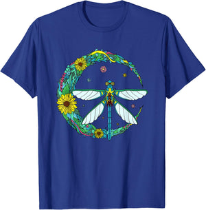 Dragonfly Boho Crescent Moon Peace Sign Hippie Dragonflies T-Shirt - T-Shirt | Royal