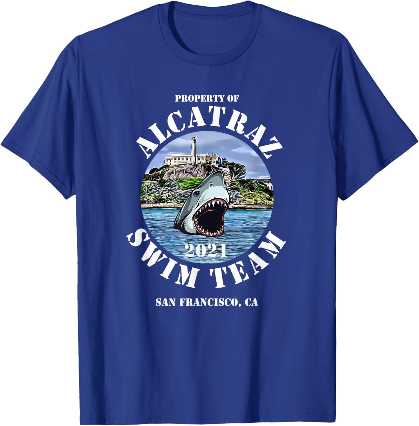 Alcatraz Island Escape Swim Team Shark 2021 Apparel T-Shirt - T-Shirt | Royal