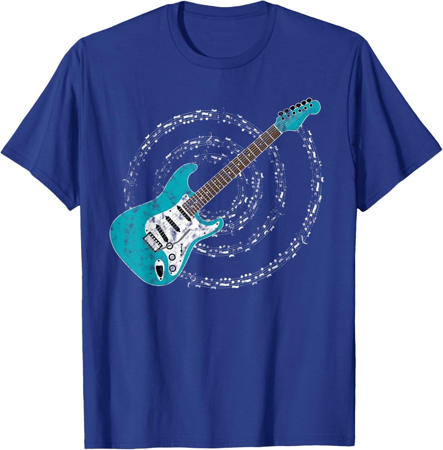 Surf Green Aqua Blue Electric Guitar Spiraling Musical Notes T-Shirt - T-Shirt | Royal